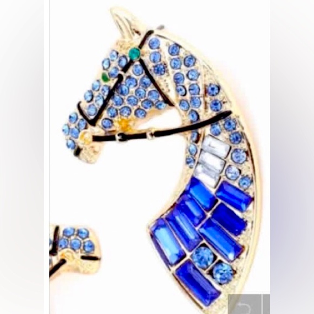 Horse Head Blue Crystal Statement Post Earrings